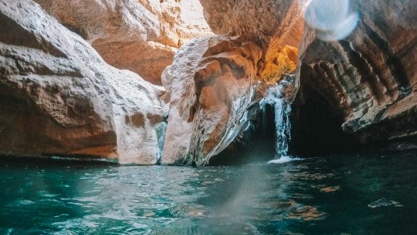Waterfall in cave Wadi Shab